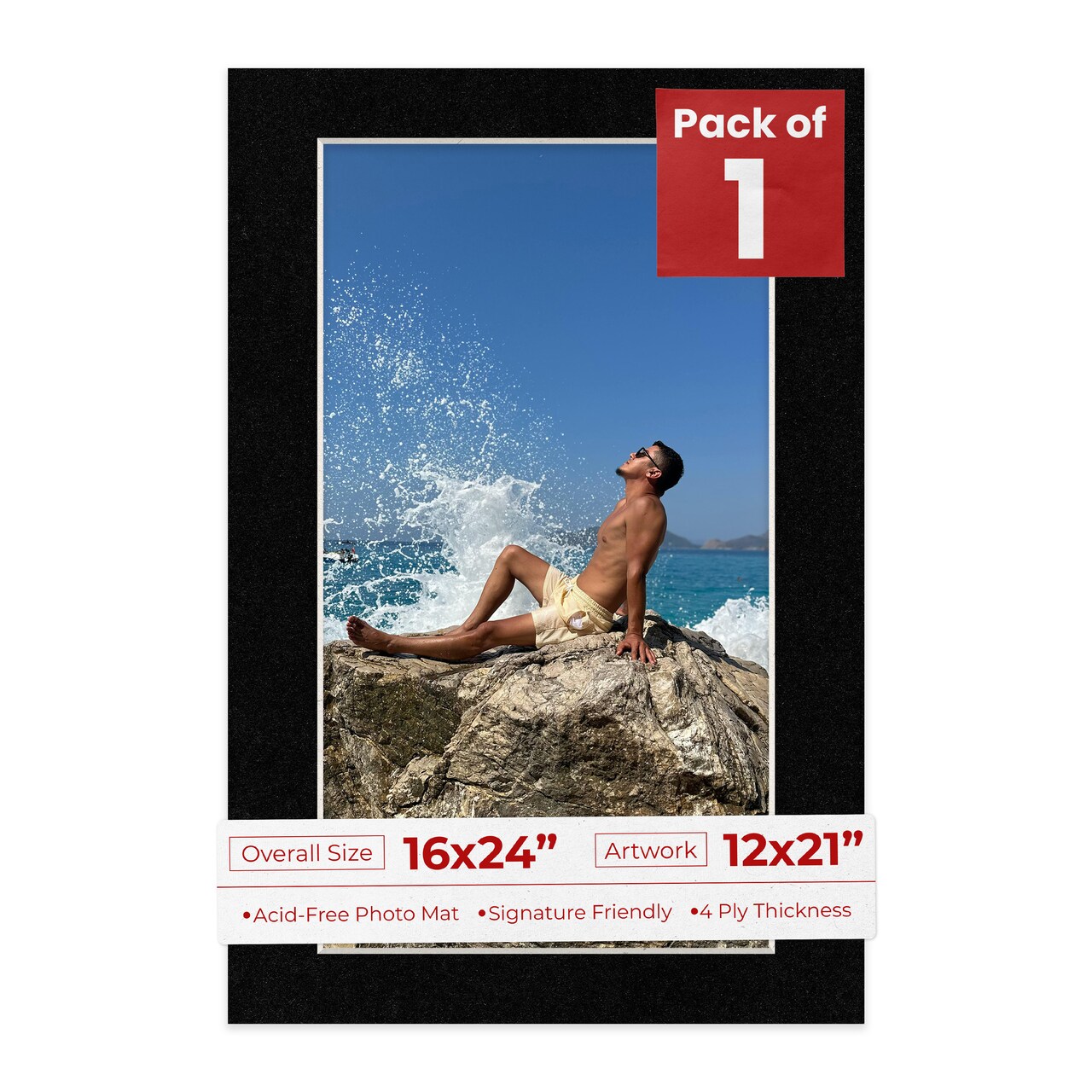 Black with Black Core Mat Board for 16x24 Frames - Fits 12x21 Photos